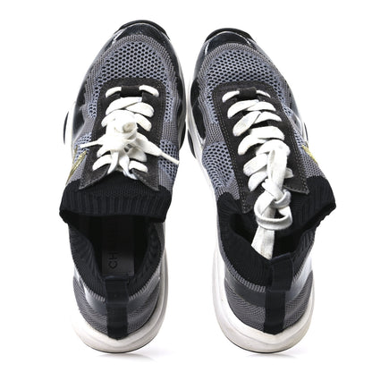 Chanel Fabric Suede Calfskin Womens CC Sneakers 38.5  Black Grey 2 of 7