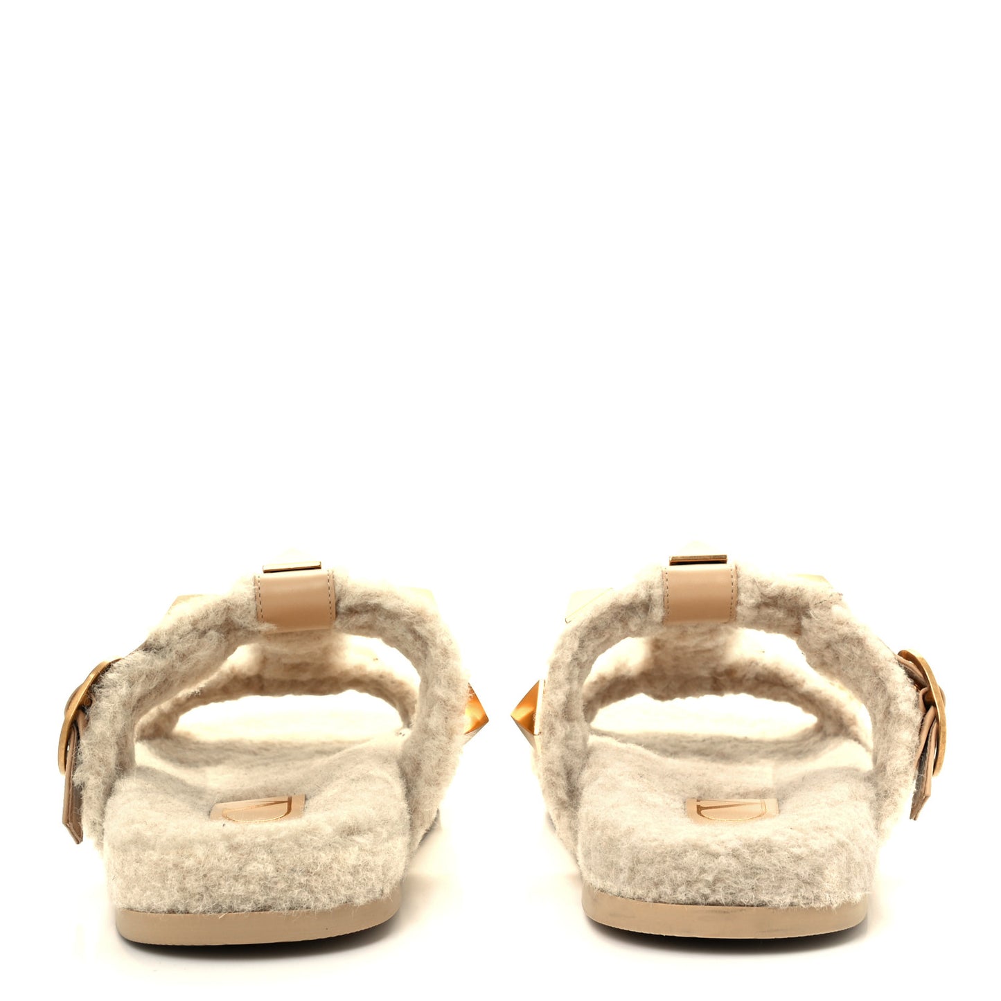 Shearling Roman Stud Slide Sandals 37 Sahara Beige