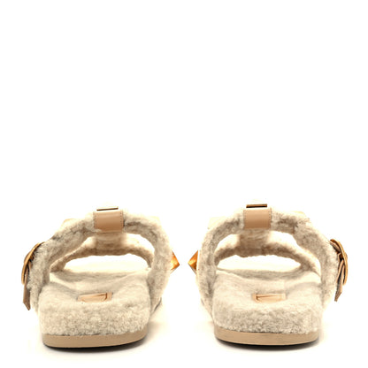 Valentino Garavani Shearling Roman Stud Slide Sandals 37 Sahara Beige 6 of 10
