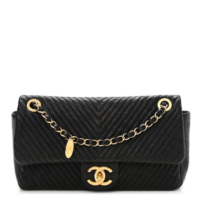 Chanel Calfskin Chevron Quilted Medium Surpique Flap Black 1 of 10
