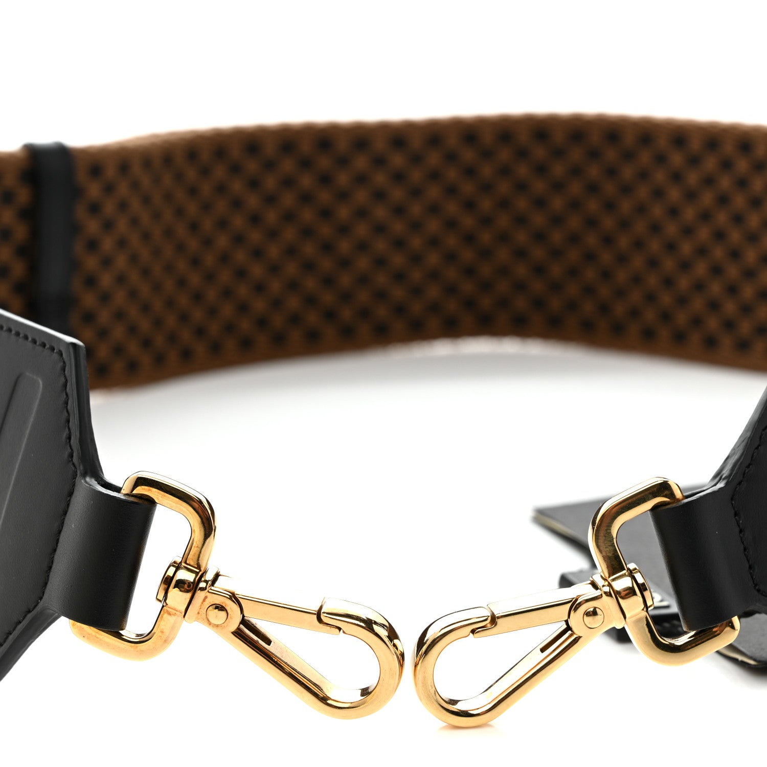 Fendi Ribbon Vitello King Logo Embossed Gingham Woven Adjustable Strap You Camel Black 3 of 5