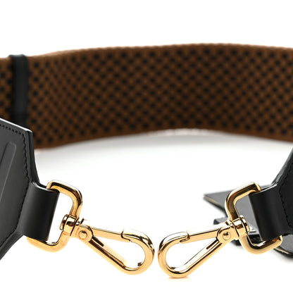 Fendi Ribbon Vitello King Logo Embossed Gingham Woven Adjustable Strap You Camel Black 3 of 5