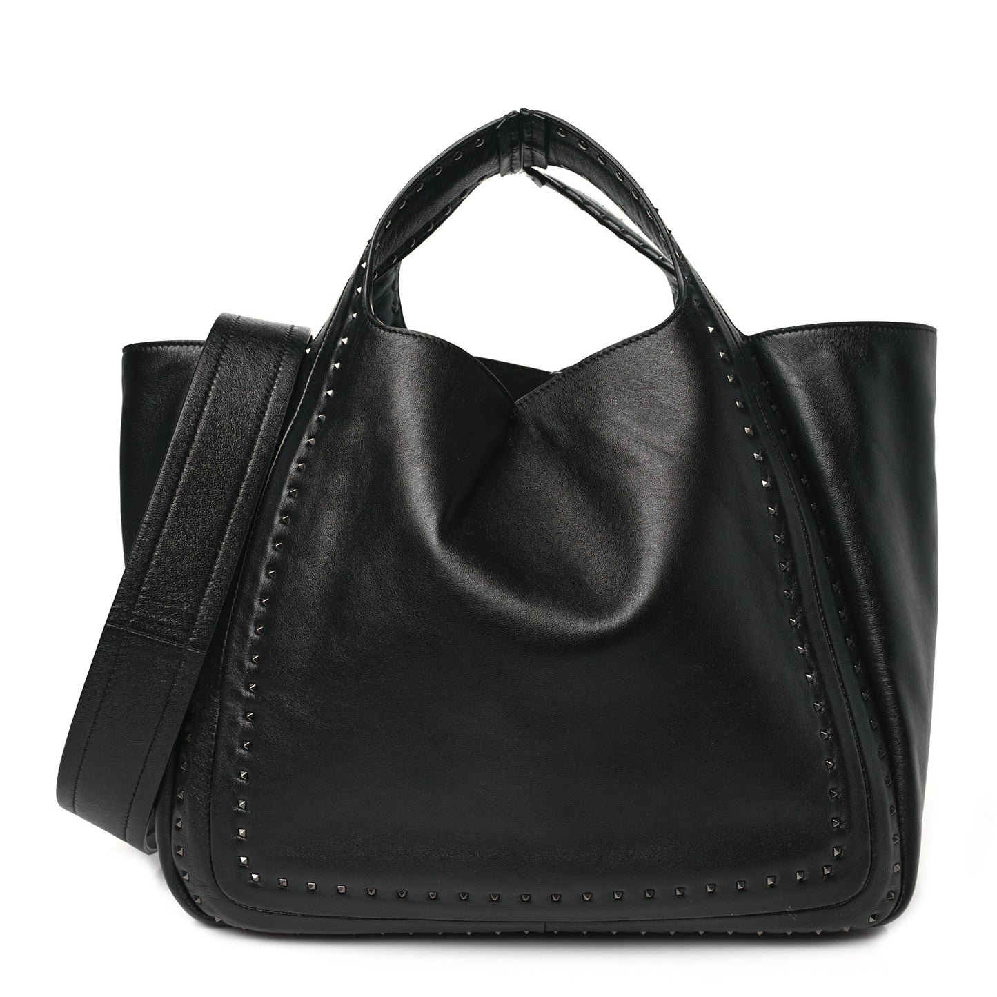 Calfskin Rockstud Hobo Tote Black