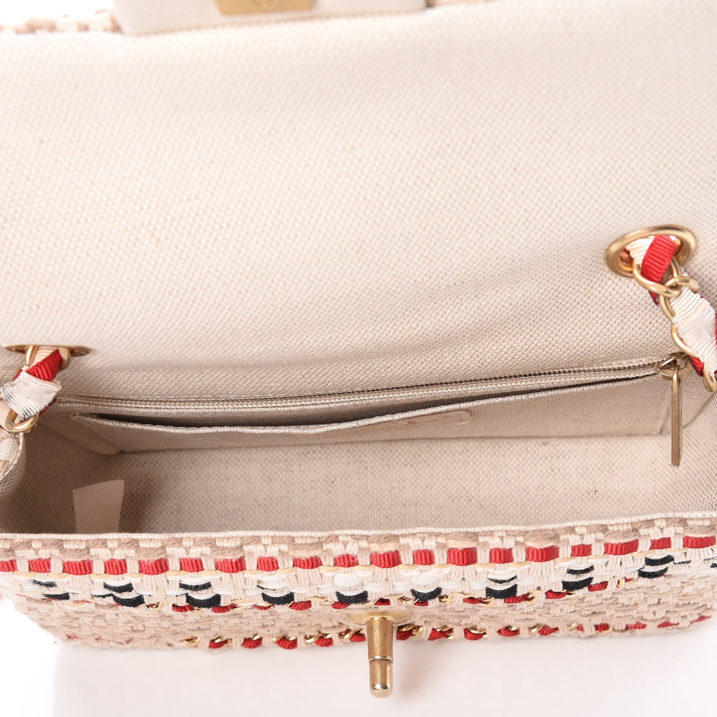 Cotton Raffia Lambskin Woven Mini Rectangular Flap Beige Red Black