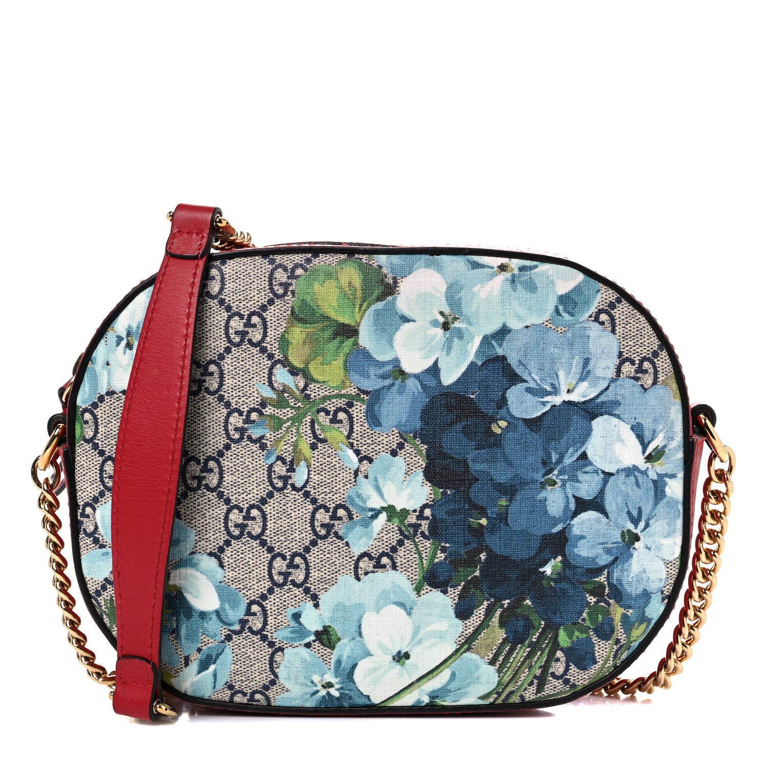 Gucci GG Supreme Monogram Blooms Mini Chain Shoulder Bag Beige Blue Navy Hibiscus Red 1 of 16