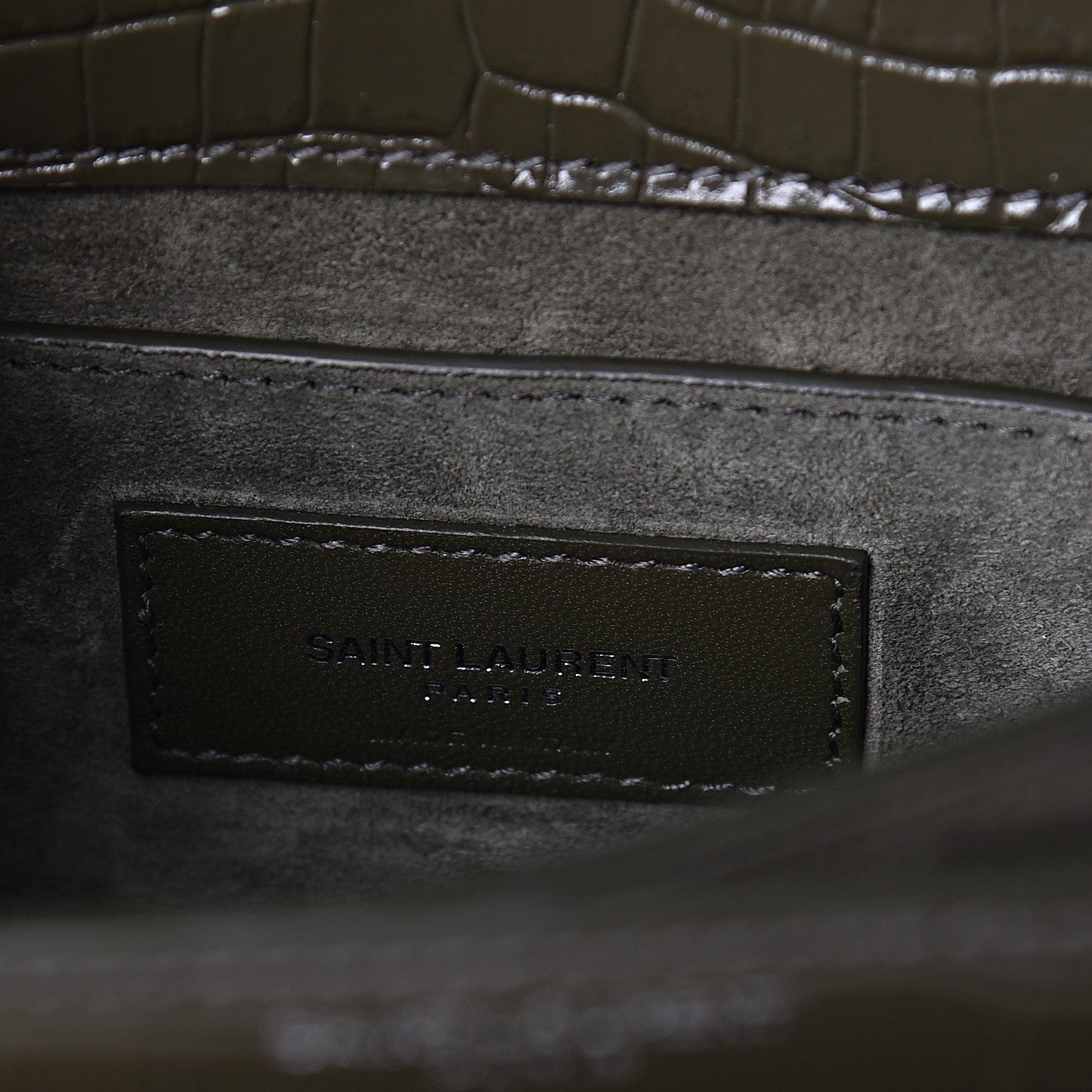 Saint Laurent Calfskin Crocodile Embossed Medium Monogram Sunset Khaki Green 6 of 9