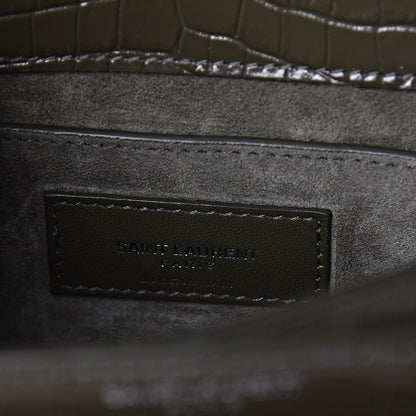 Saint Laurent Calfskin Crocodile Embossed Medium Monogram Sunset Khaki Green 6 of 9