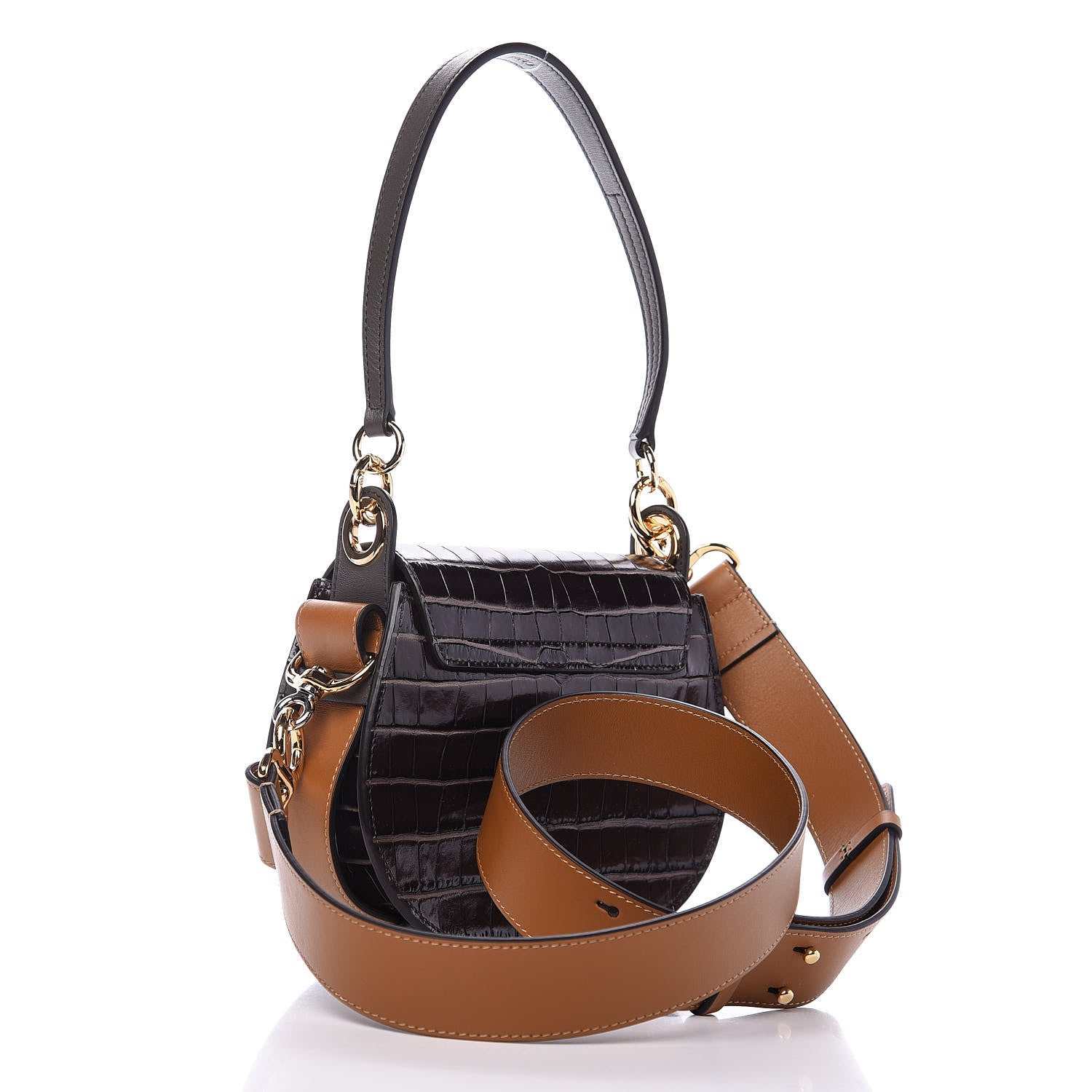 Chloe Calfskin Crocodile Embossed Small Tess Bag Profound Brown 3 of 9