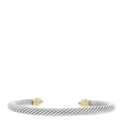 David Yurman Sterling Silver 14K Yellow Gold Blue Topaz 5mm Cable Classics Petite Color Bracelet 2 of 3