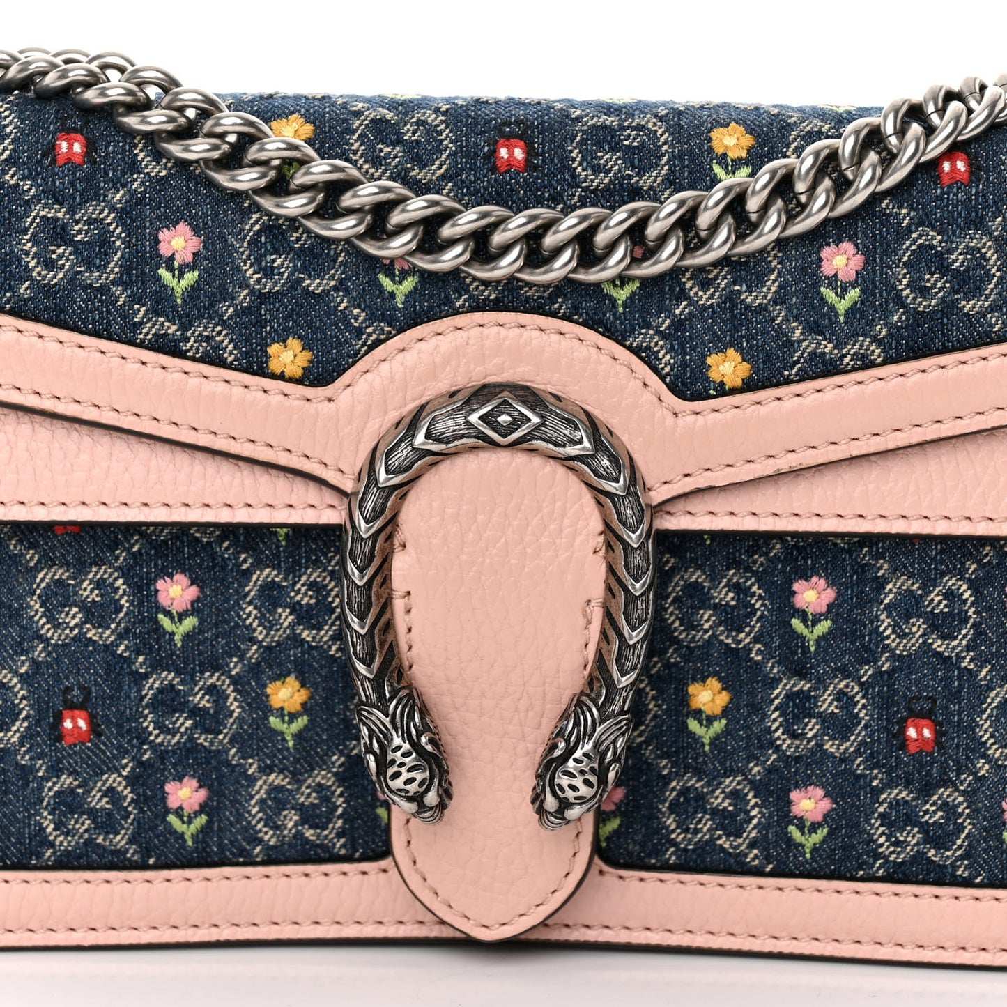 New Denim Dollar Calfskin Floral GG Monogram Small Dionysus Shoulder Bag Blue Tea Multicolor Powder Pink