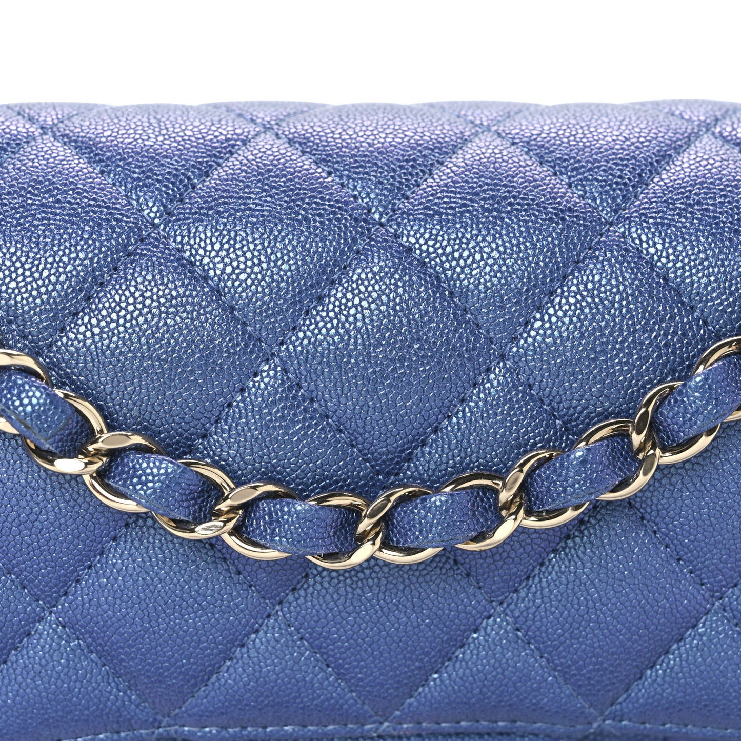 Iridescent Caviar Quilted Small Double Flap Dark Blue