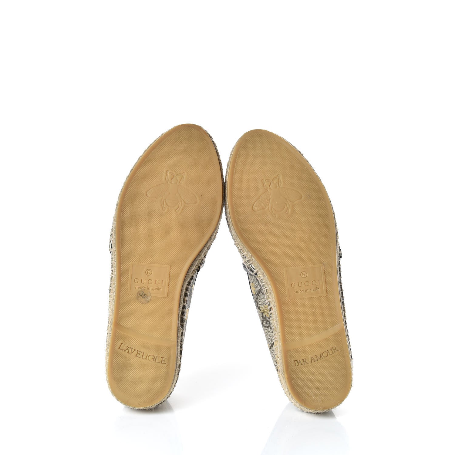 Gucci GG Supreme Monogram Bees Espadrille Flats 35.5 Beige Ebony Oro Black 6 of 11