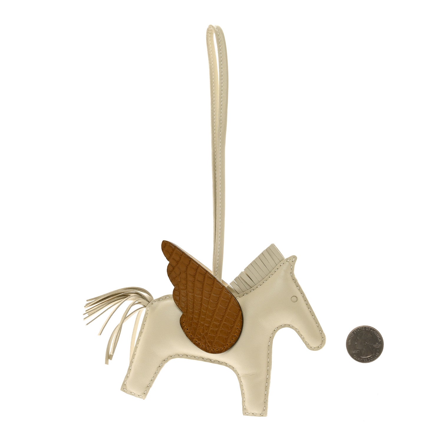 Hermes Milo Lambskin Matte Alligator Touch Grigri Rodeo Pegase Horse Bag Charm MM Craie Gold 2 of 4