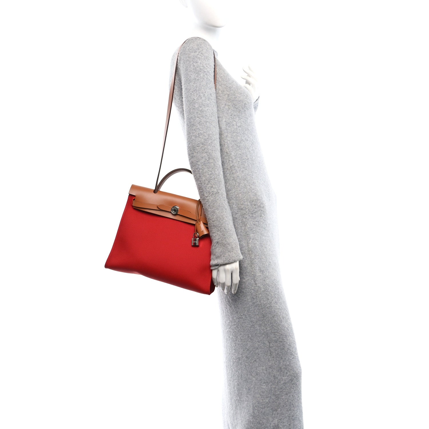 Hermes Vache Hunter Toile Herbag Zip 31 PM Rouge Tomate Natural 2 of 9