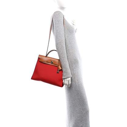 Hermes Vache Hunter Toile Herbag Zip 31 PM Rouge Tomate Natural 2 of 9