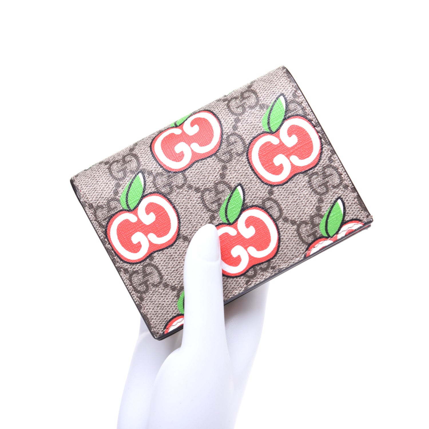 Gucci GG Supreme Monogram Apple Card Case Wallet Beige Multicolor Lobster Red 2 of 11
