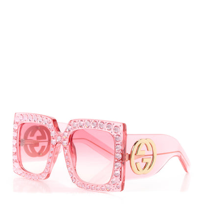 Gucci Acetate Crystal Oversize Sunglasses GG0145S Pink 1 of 7