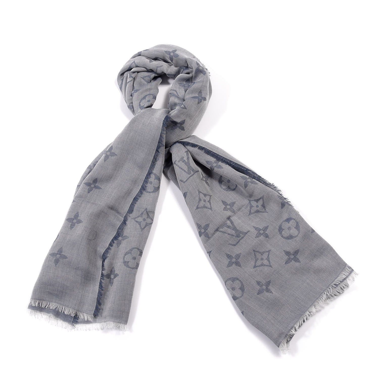 Louis Vuitton Wool Cotton Silk Daily Monogram Stole Denim 1 of 4