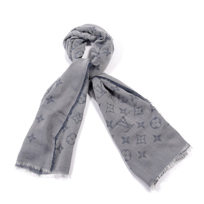 Louis Vuitton Wool Cotton Silk Daily Monogram Stole Denim 1 of 4