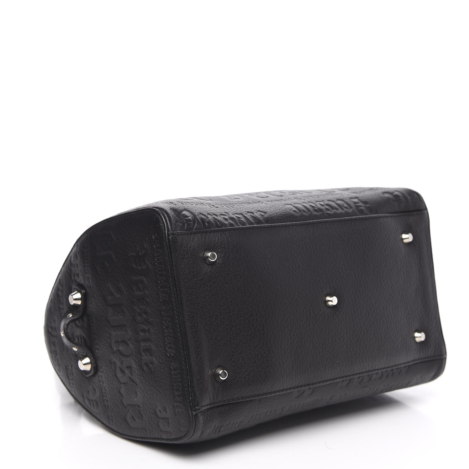 Versace Calfskin Studded Logo Embossed Satchel Black 4 of 9