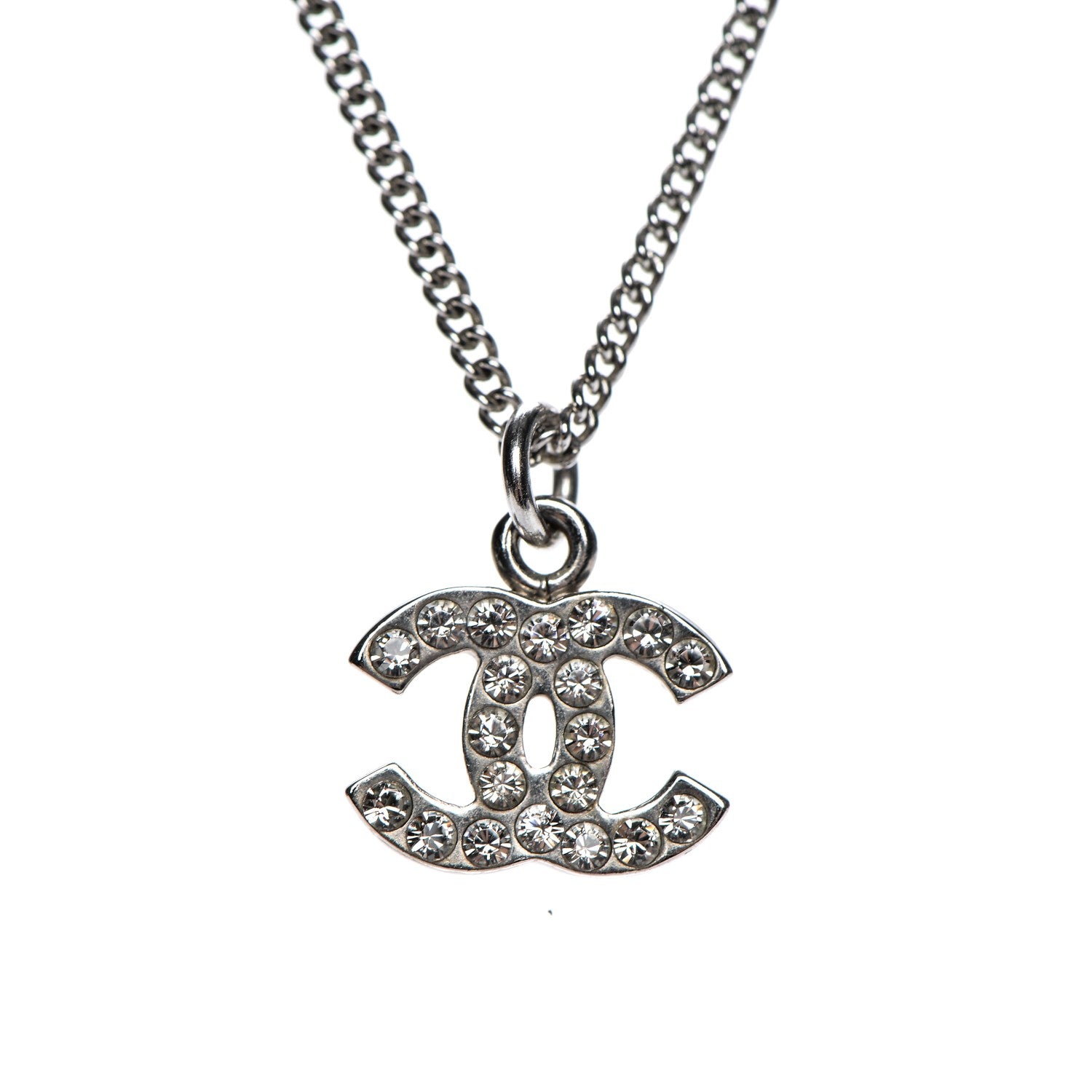 Chanel Crystal Timeless CC Necklace Silver 4 of 6