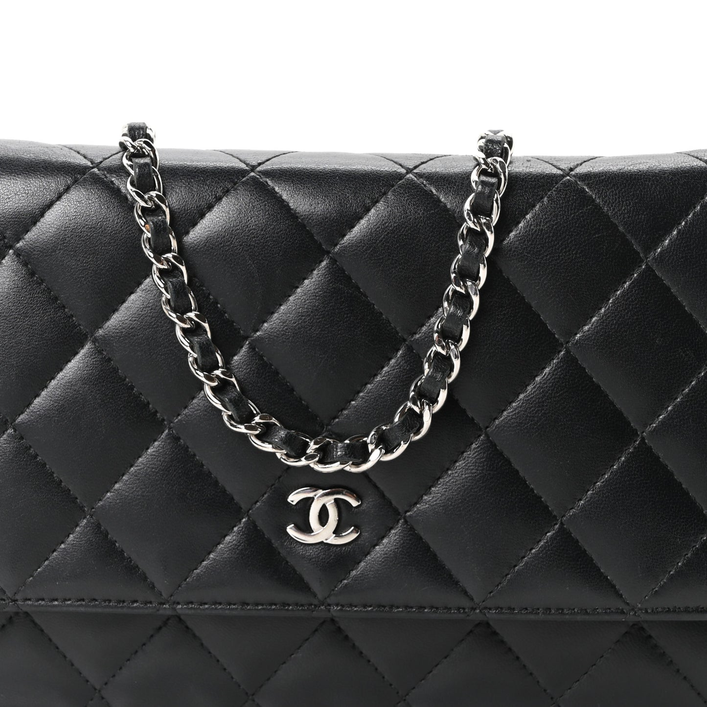 Lambskin Quilted Wallet On Chain WOC Black