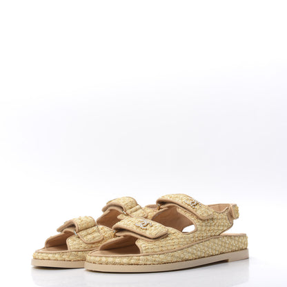 Chanel Braided Fabric Velcro Dad Sandals 40 Beige 3 of 8