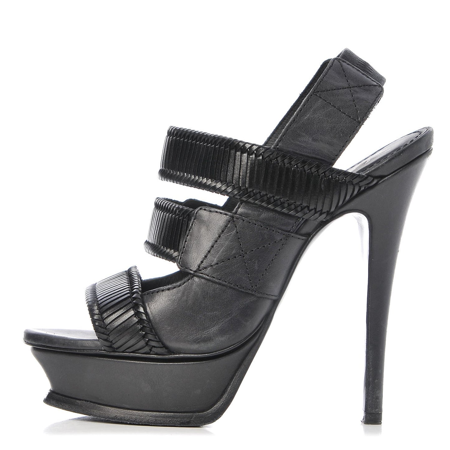 Calfskin Woven Platform Sandals 36.5 Black