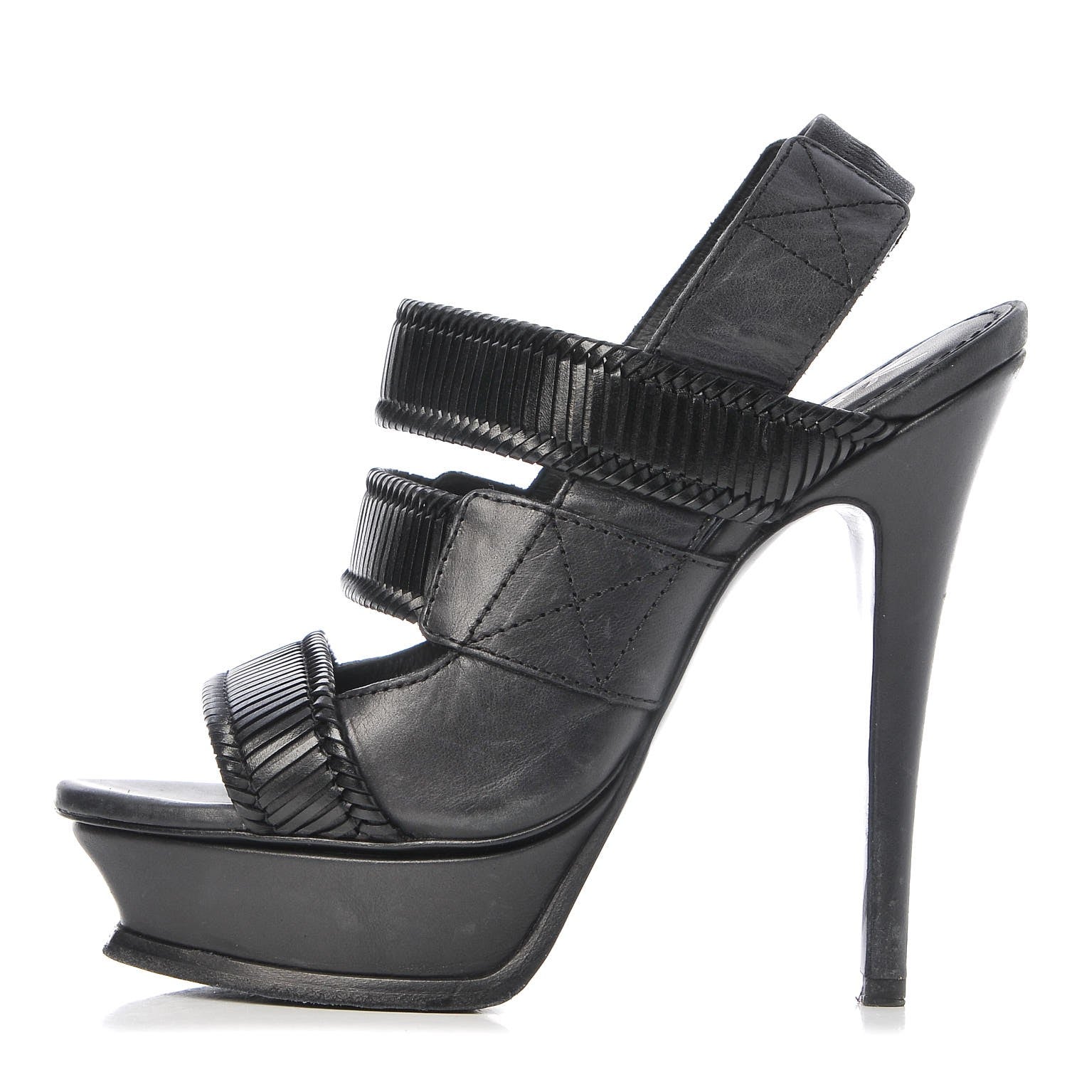 Saint Laurent Calfskin Woven Platform Sandals 36.5 Black 1 of 12