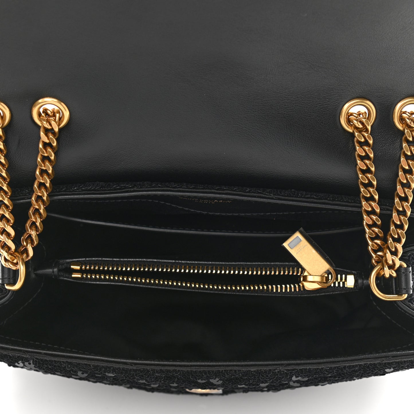 Sequin Y Quilted Monogram Small Loulou Chain Satchel Black