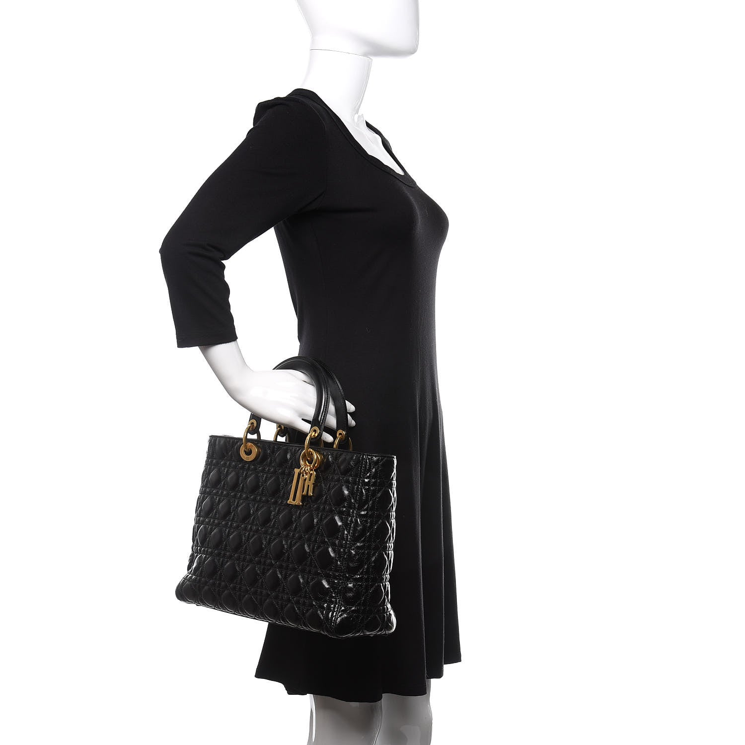 Christian Dior Crinkled Patent Cannage Large Lady Dior Black 2 of 9