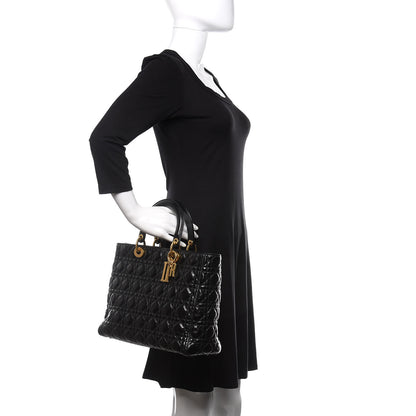 Christian Dior Crinkled Patent Cannage Large Lady Dior Black 2 of 9