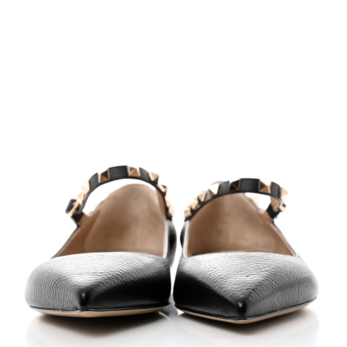 Pebbled Calfskin Rockstud Ankle Strap Ballerina Flats 39 Black