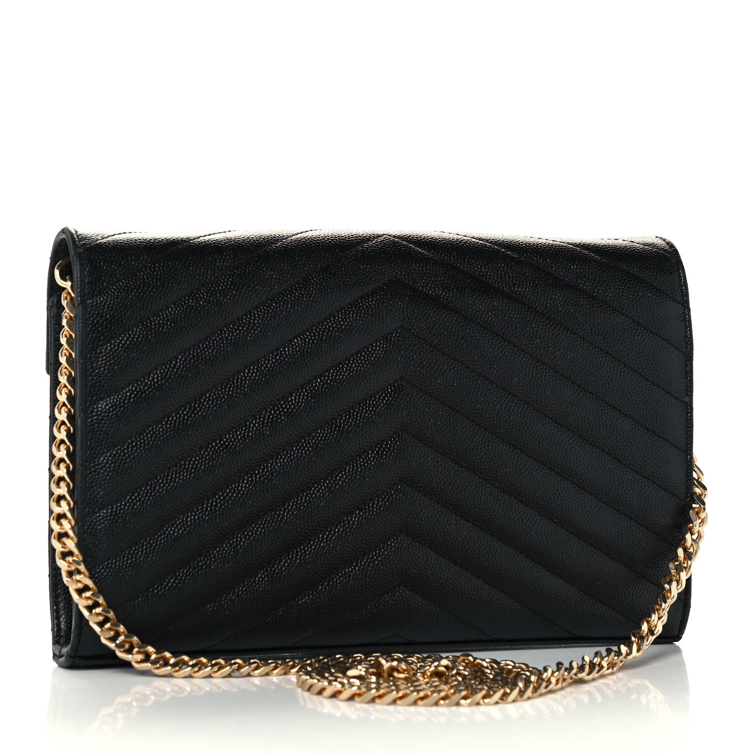 Saint Laurent Grain De Poudre Matelasse Chevron Monogram Chain Wallet Black 2 of 11