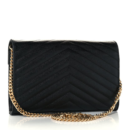 Saint Laurent Grain De Poudre Matelasse Chevron Monogram Chain Wallet Black 2 of 11