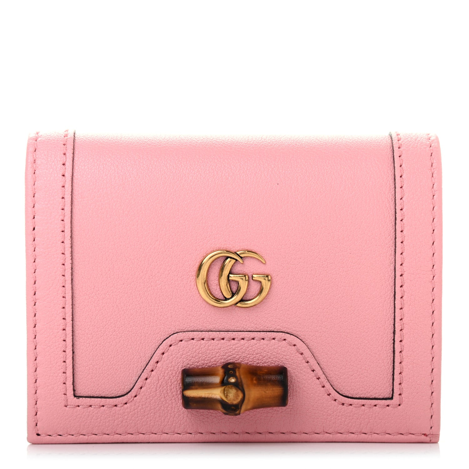 Gucci Wonka Grain Calfskin Diana Card Case Wallet Wild Rose 1 of 6