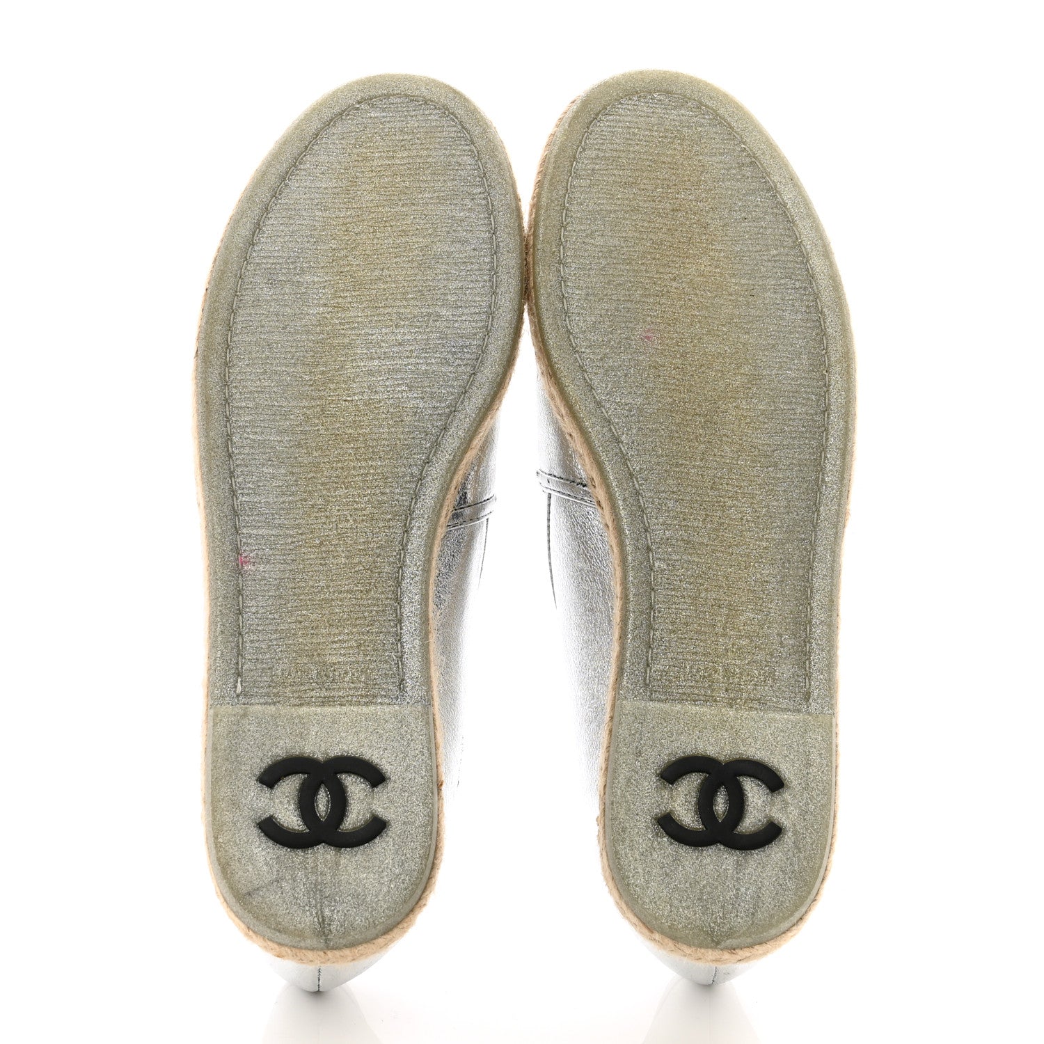Chanel Crumpled Lambskin CC Mocassin Loafer Espadrilles 39.5 Silver 5 of 13