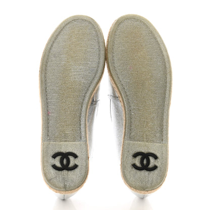 Chanel Crumpled Lambskin CC Mocassin Loafer Espadrilles 39.5 Silver 5 of 13