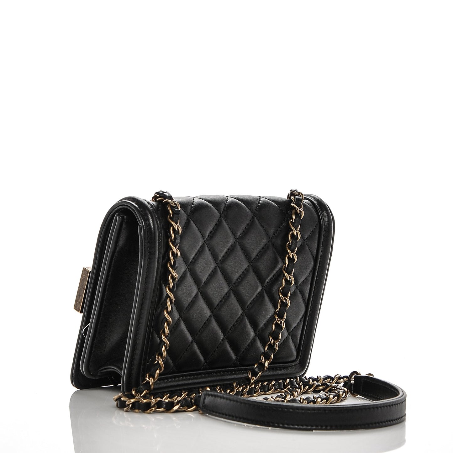Lambskin Quilted Boy Brick Studded Flap Black