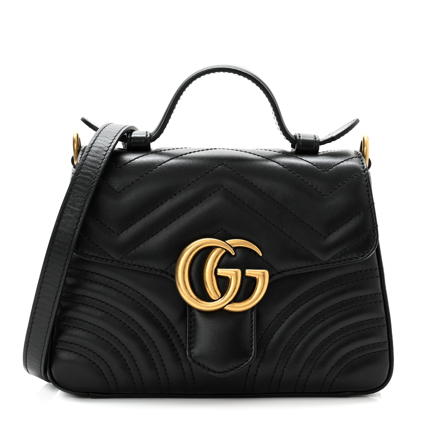 Calfskin Matelasse Mini GG Marmont Top Handle Shoulder Bag Black