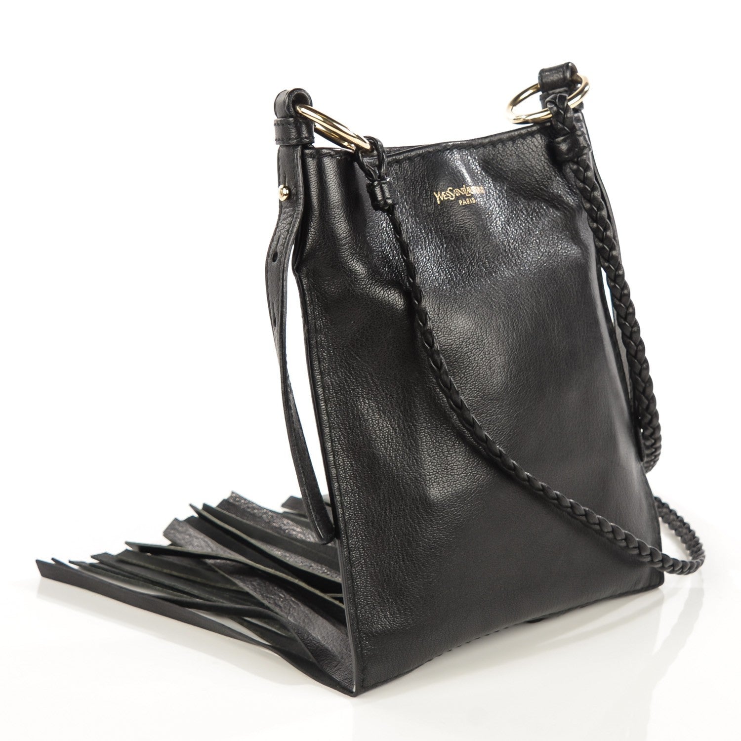Saint Laurent Calfskin Fringe Messenger Bag Black 3 of 8