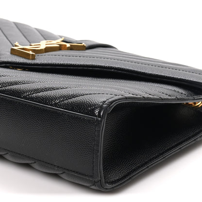 Saint Laurent Grain De Poudre Matelasse Chevron Medium Monogram Satchel Black 10 of 10