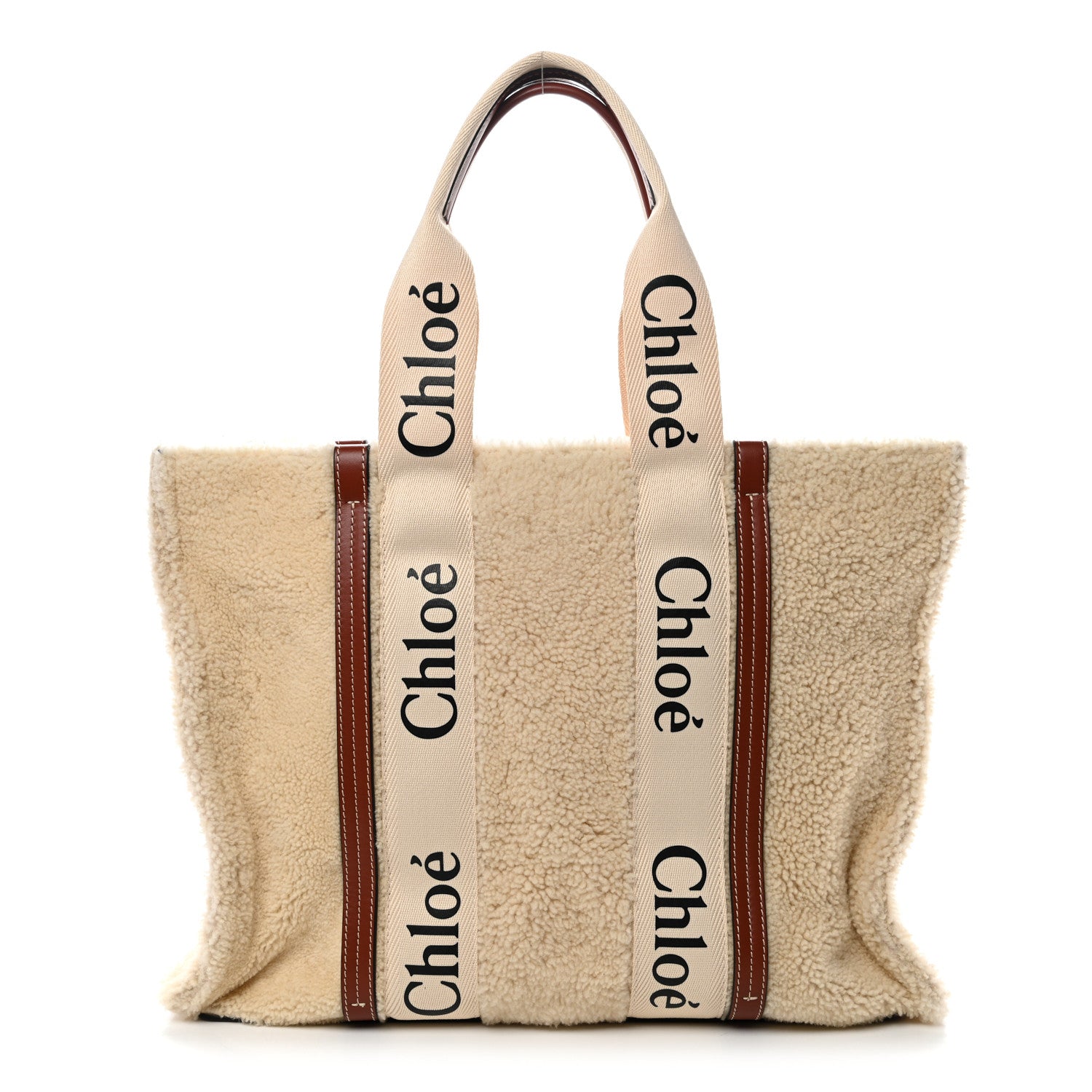 Chloe Shearling Calfskin Large Woody Ribbon Tote Mild Beige 1 of 10