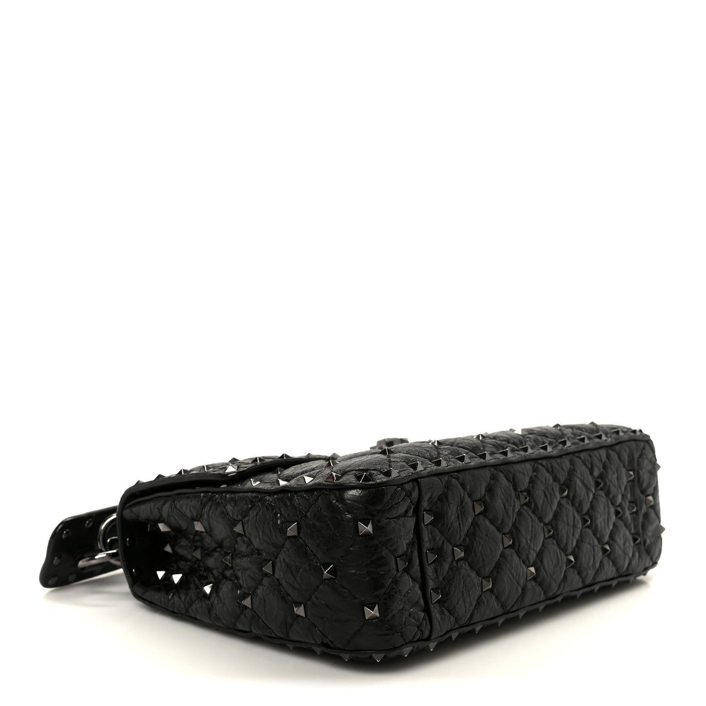 Craquele Nappa Medium Rockstud Spike Shoulder Bag Black