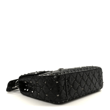 Valentino Garavani Craquele Nappa Medium Rockstud Spike Shoulder Bag Black 4 of 10