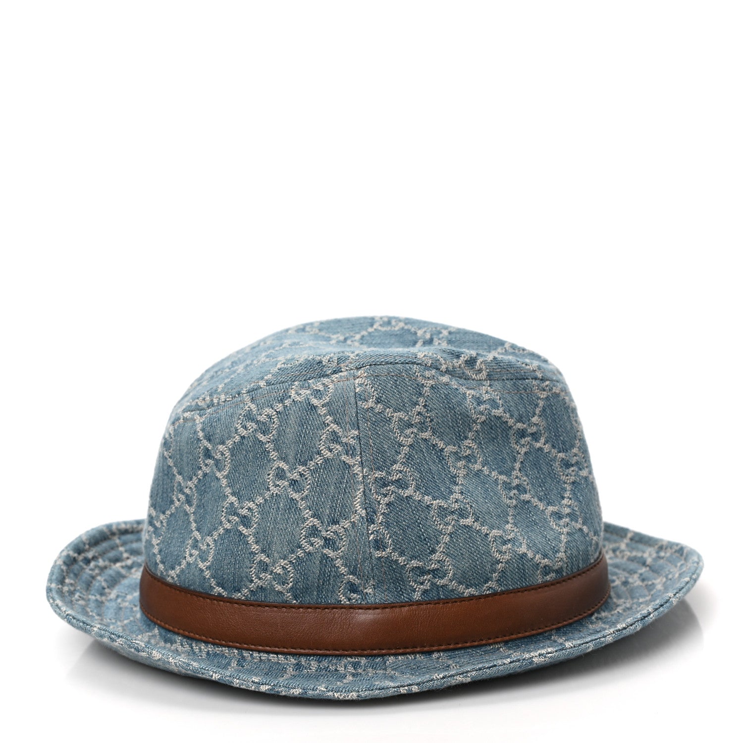 Gucci Washed Jacquard Denim Nappa GG Monogram Fedora Hat S Denim Cuir 4 of 8