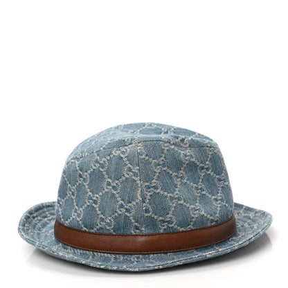 Gucci Washed Jacquard Denim Nappa GG Monogram Fedora Hat S Denim Cuir 4 of 8