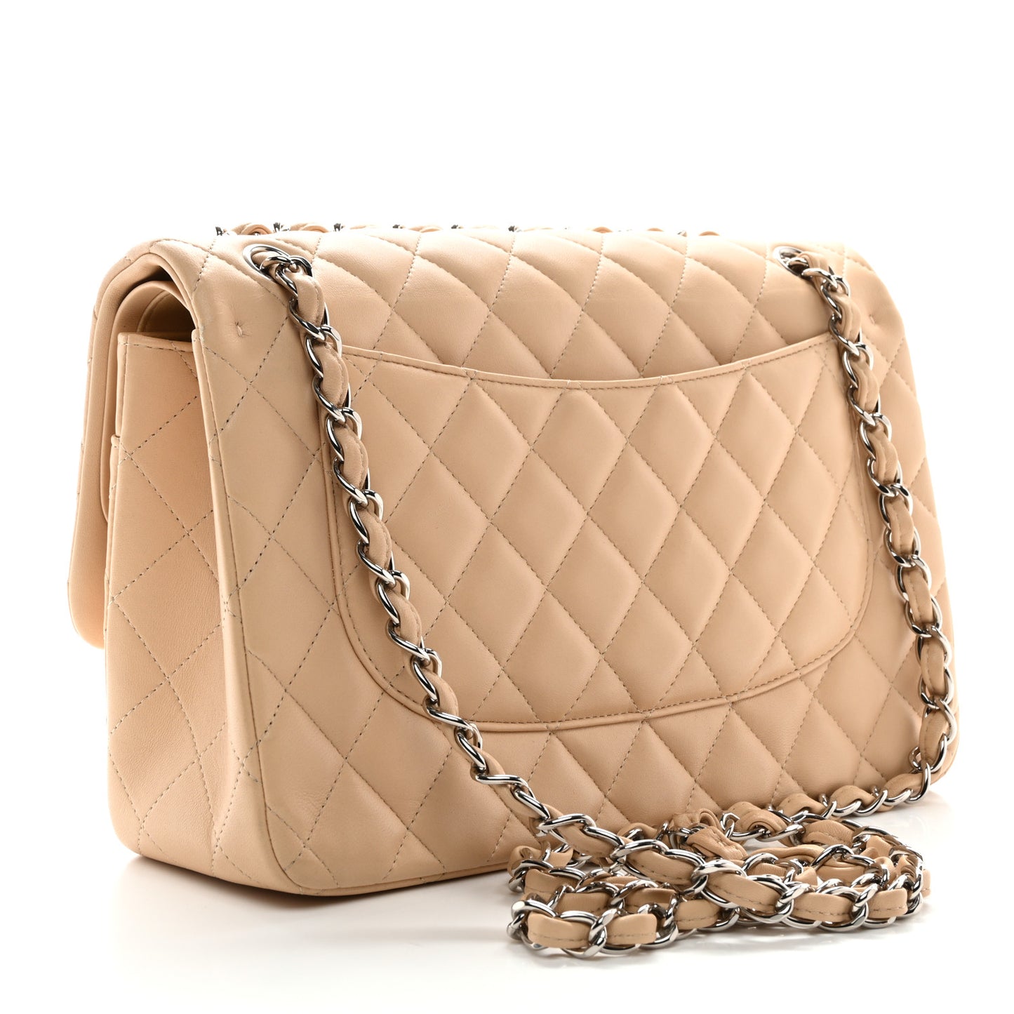 Lambskin Quilted Jumbo Double Flap Beige