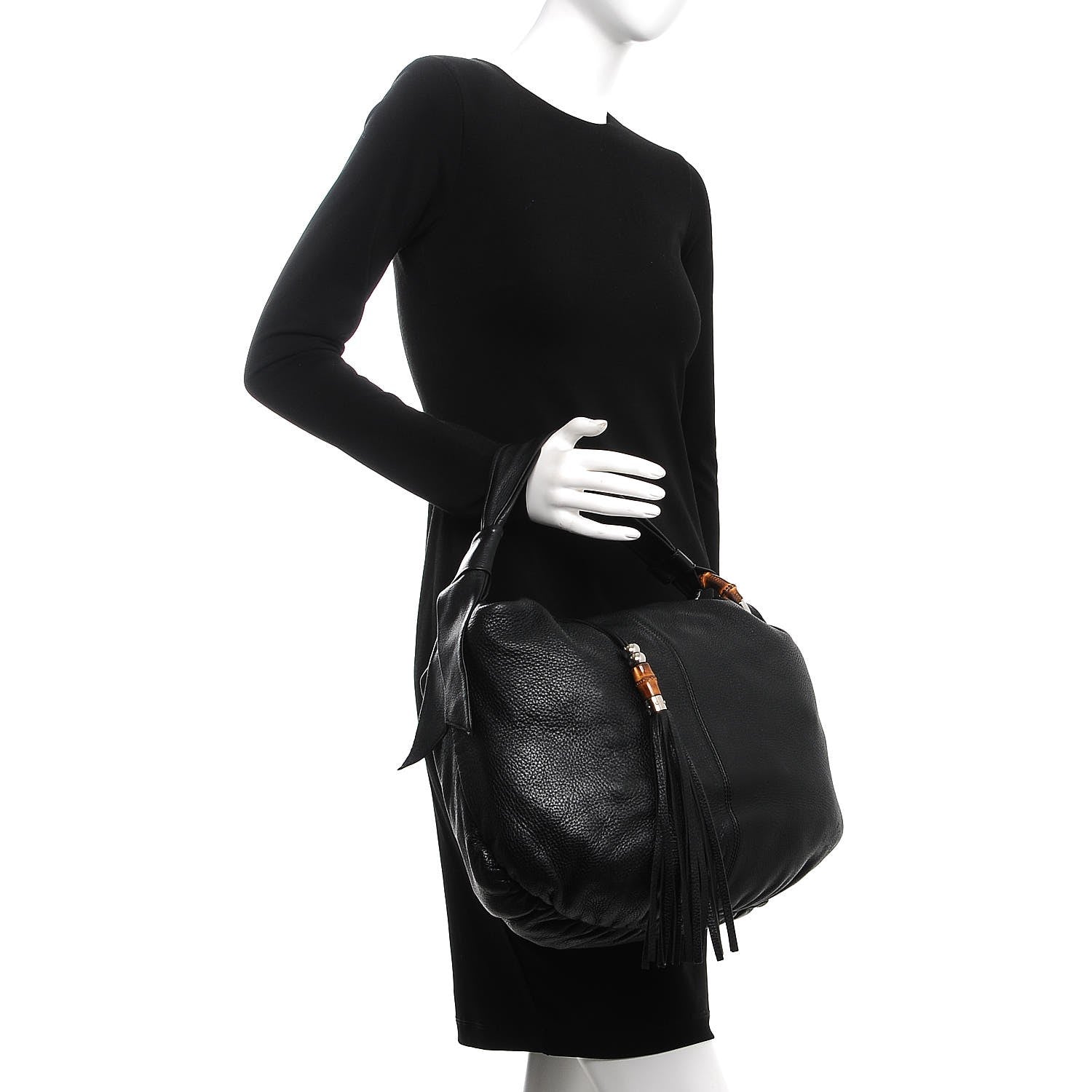 Gucci Pebbled Calfskin Medium Jungle Hobo Black 2 of 8