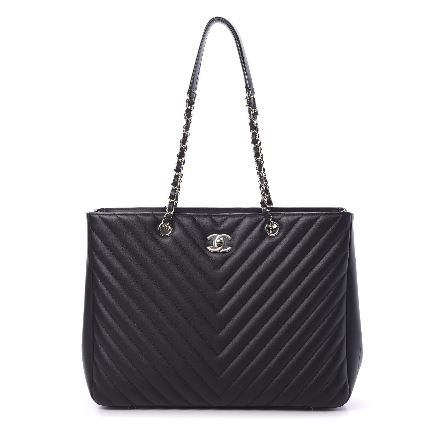 Chanel Calfskin Chevron Quilted Large Shopping Tote Black 1 of 13